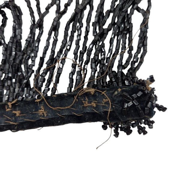 Antique Glass Bead Collar Necklace Black Hand Sewn Estate - Picture 5 of 9